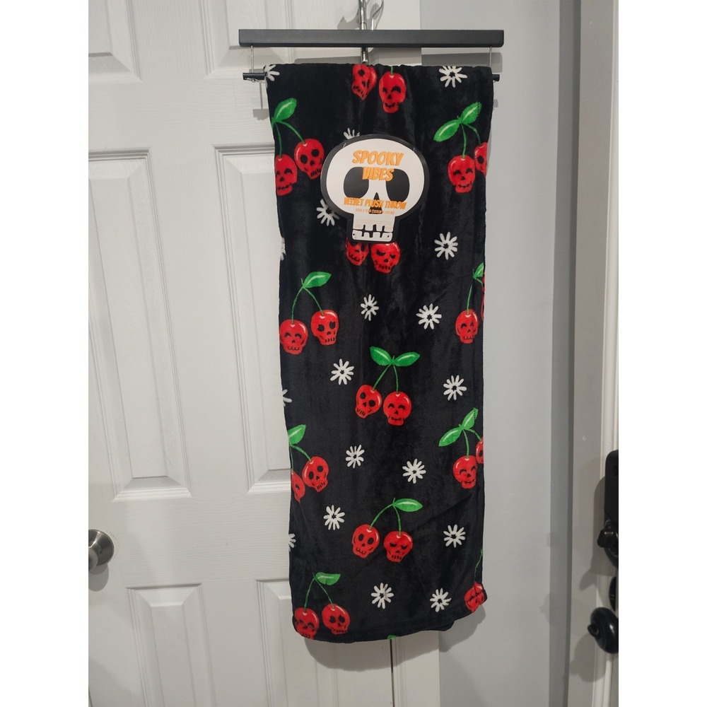 Halloween Summerween Cherry Skull Calavera Throw Blanket Velvet Plush Fleece